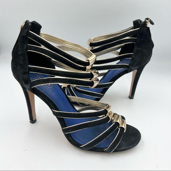 Coach Black Suede Strappy Metal Accent Heels US6.5 - Picture 2 of 10